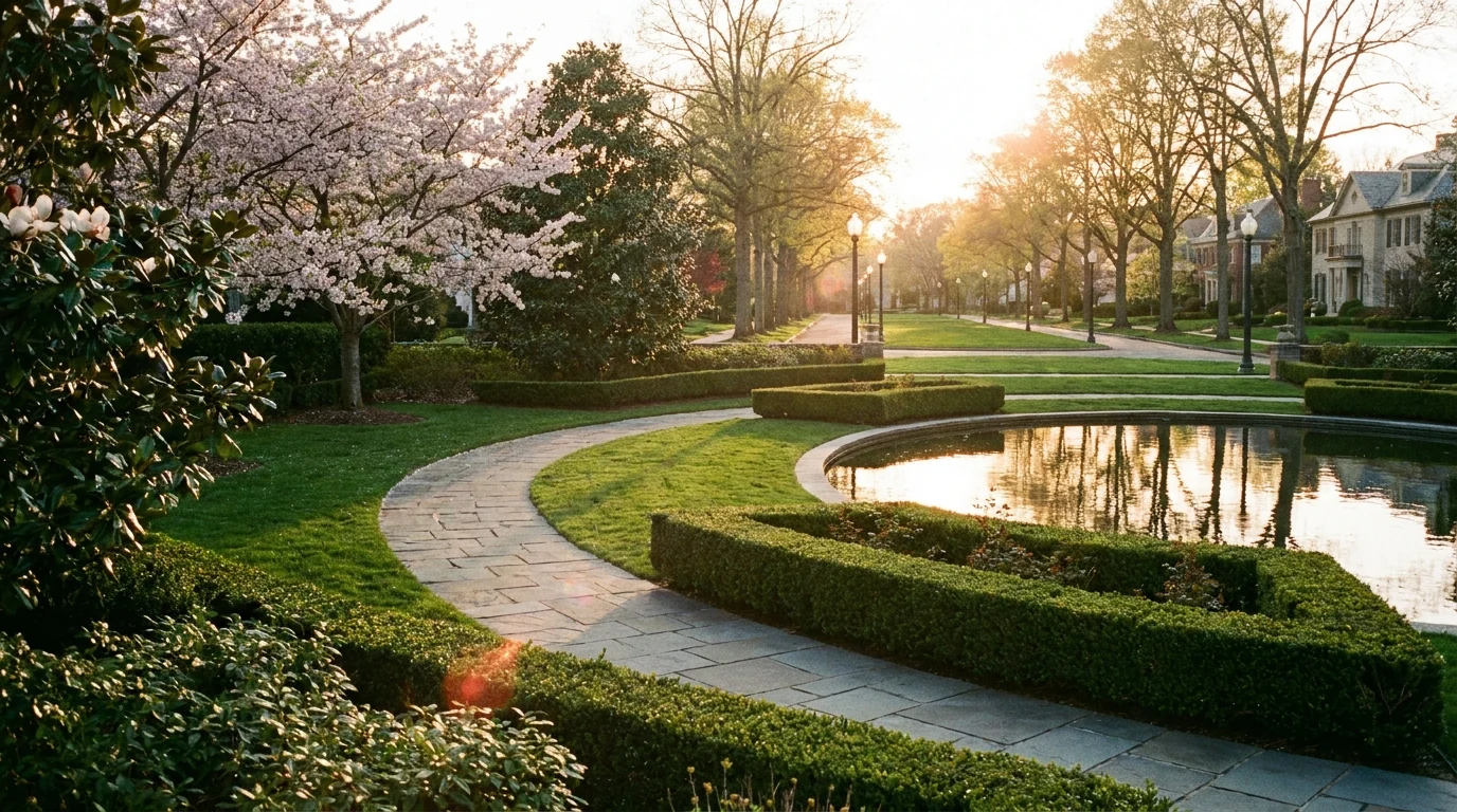 Representative landscaped park and tree-lined boulevard